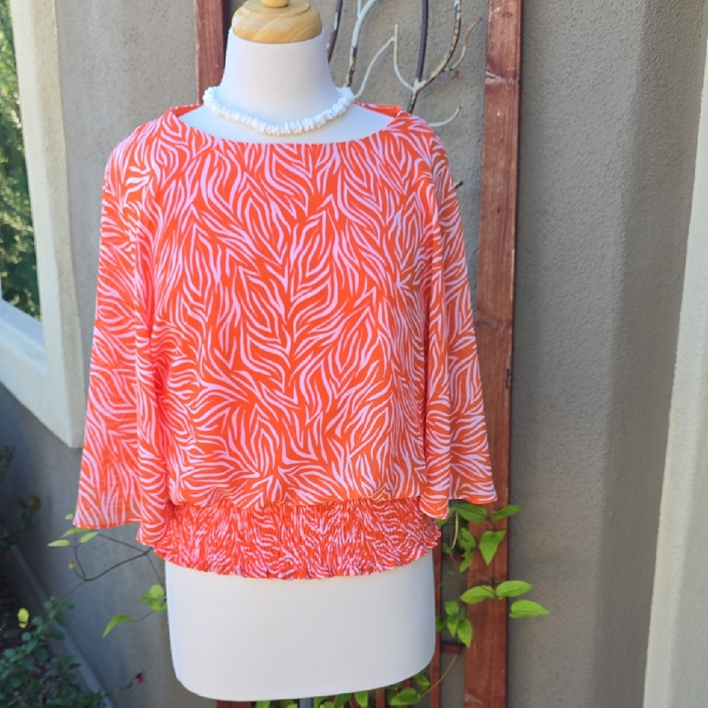 Chaus Orange and White Patterned Blouse